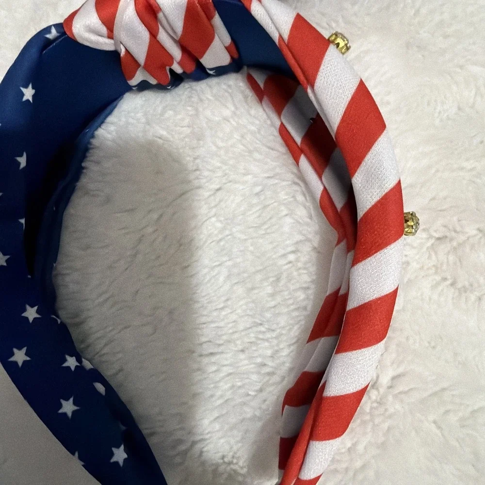 Patriotic American Flag Knot Headband Rhinestone Stars &‎ Stripes Red White Blue
